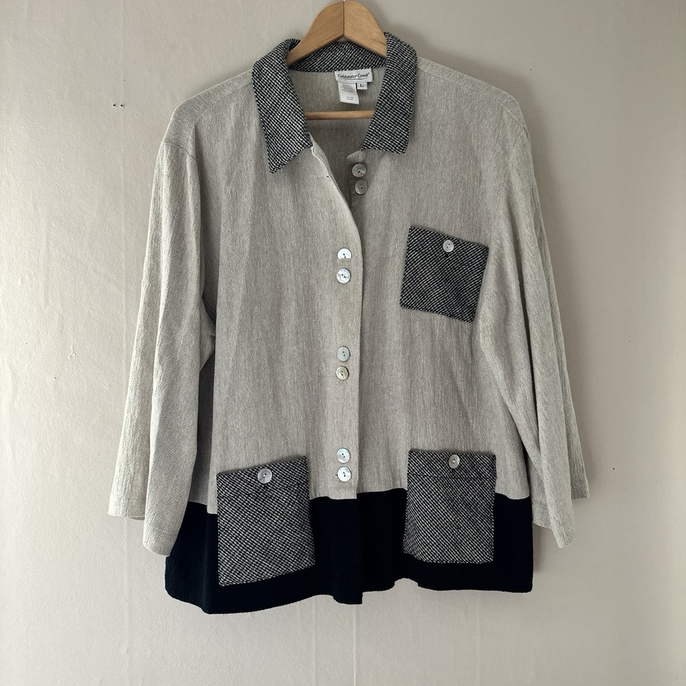 Coldwater Creek Womens Linen Blend Button Up Jacket Size L Artsy Lagenlook Boho